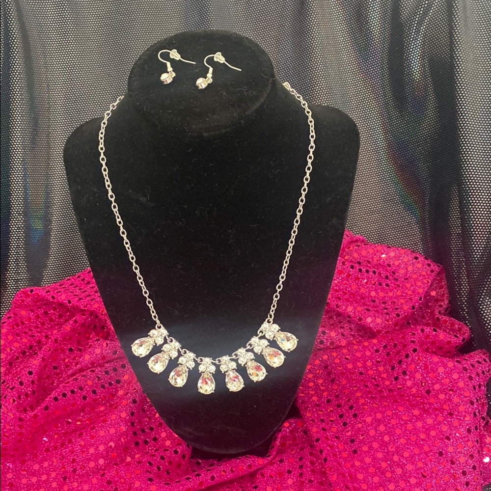 Elegant Silver Necklace and Earring Set, 20” including the extension.